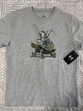 NWT Under Armour Gray Graphic Fishing Turtle Tee